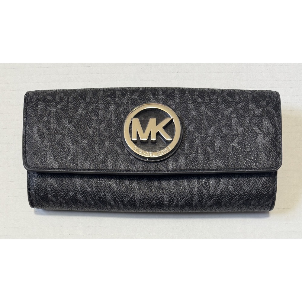MICHAEL KORS - Authentic Fulton Black Silver CARRYALL Wallet - Excellent!